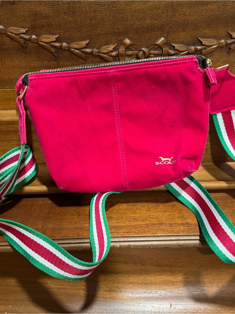 Scout Hot Pink Crossbody Bag with Striped Strap